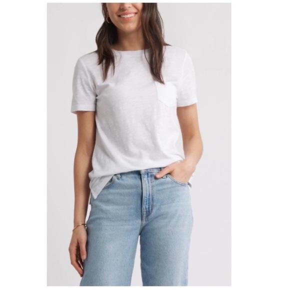Caslon White Short Sleeve Basic Pocket Tee NWTs - Picture 1 of 4